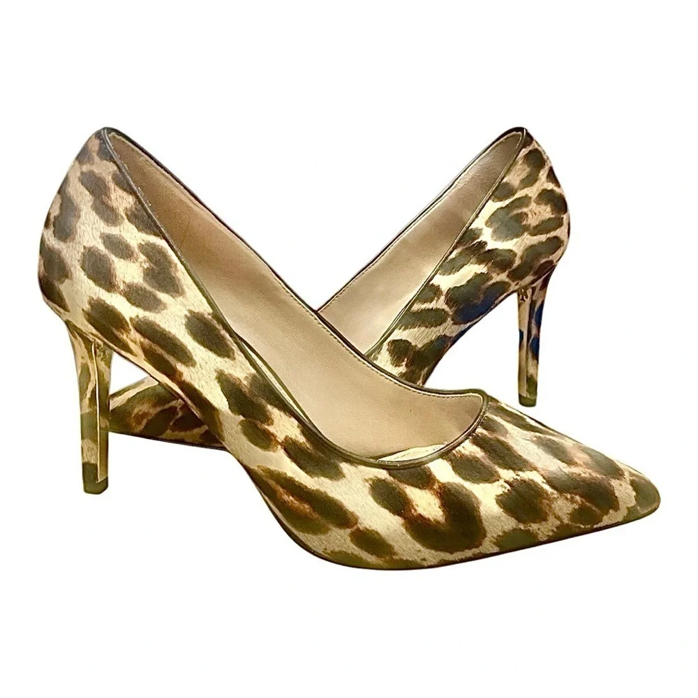 EUC Tory Burch Elana Leopard Print Calf Hair  Leo/Coconut Pumps Heels Shoes 8M